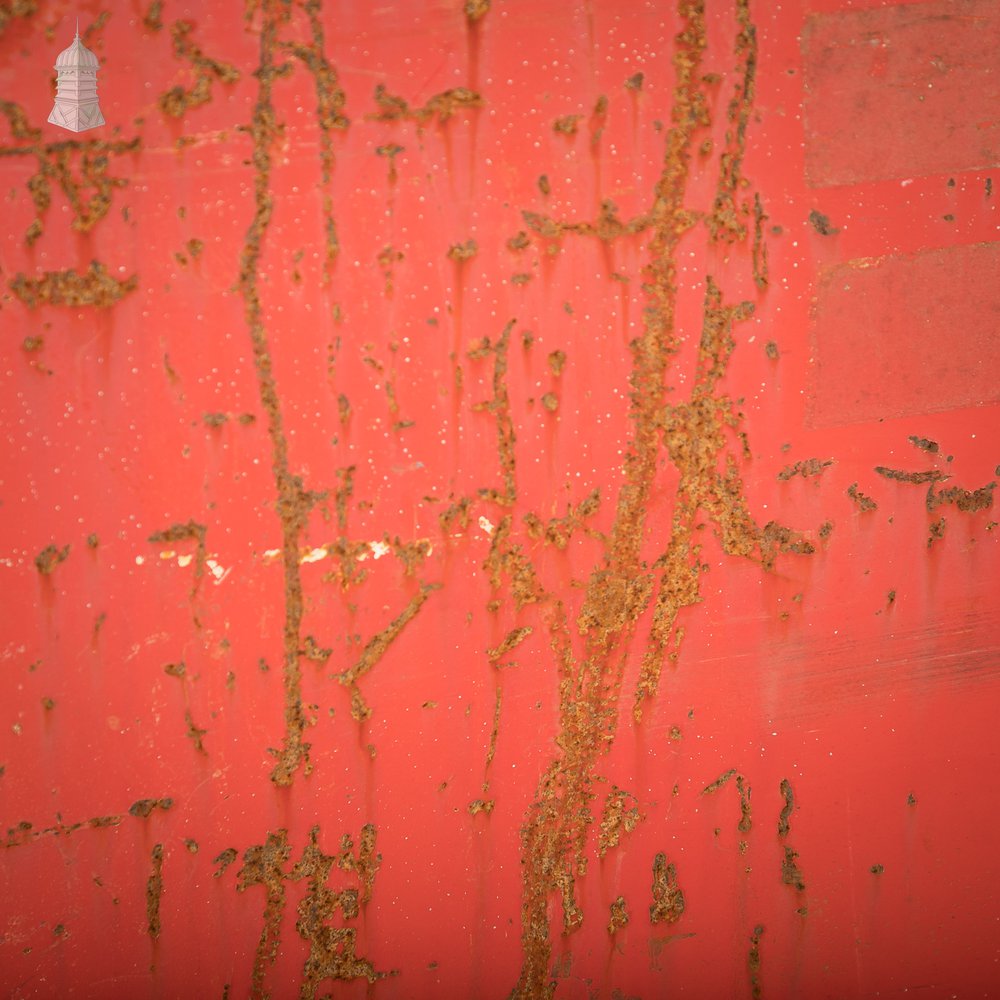 Wheeled Industrial Cart, Rusty Distressed Red Painted Steel, Factory Skip