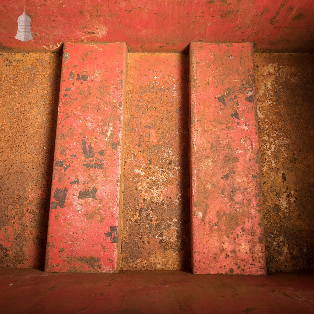 Wheeled Industrial Cart, Rusty Distressed Red Painted Steel, Factory Skip