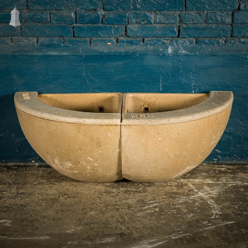 Concrete Corner Mangers, Pair of Trough Feeders Reclaimed from St Johns Barracks, London. Joined together to create a Semi Circle Planter