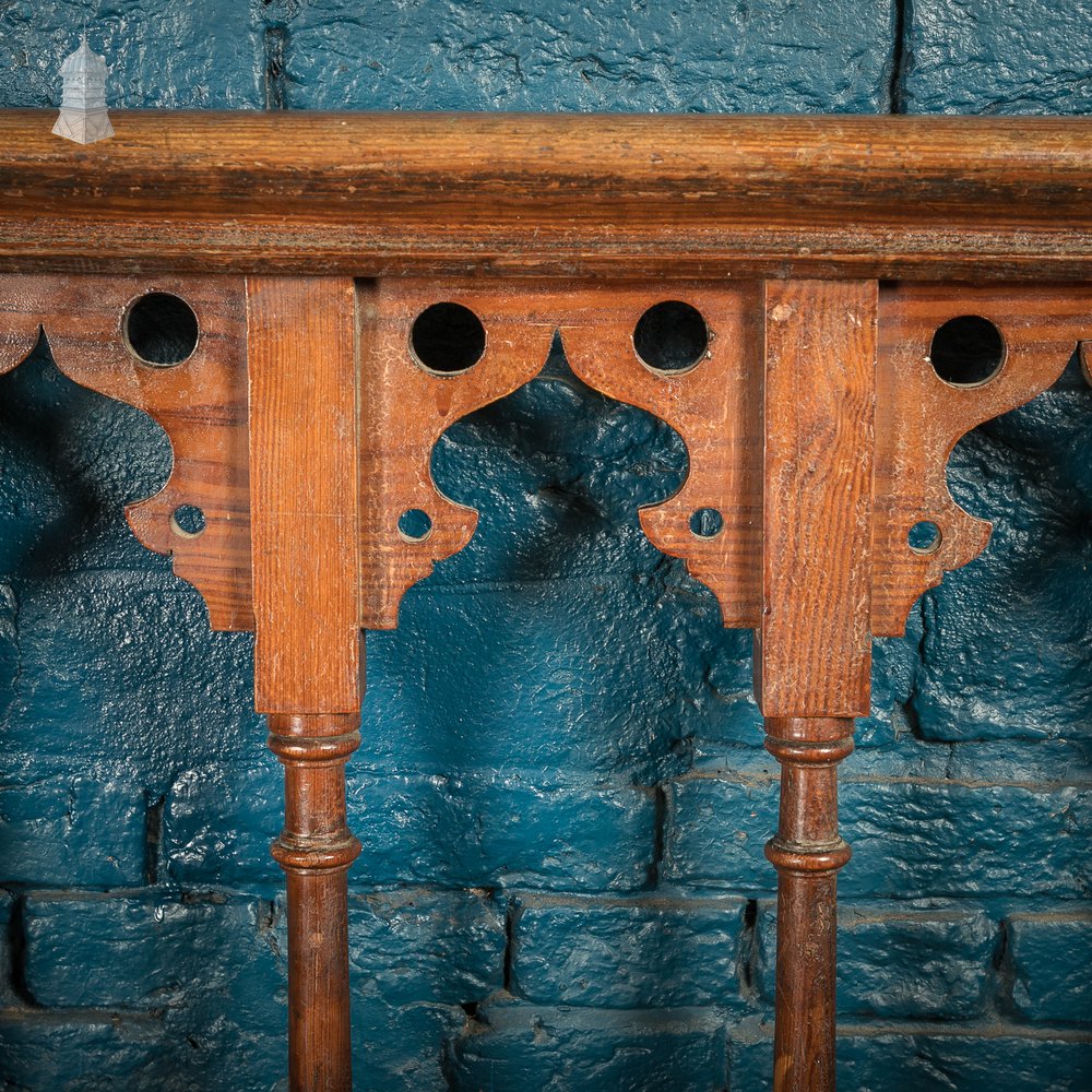 Pitch Pine Ecclesiastical Balustrade Church Handrail 19th C with Turned Newels and Spindles