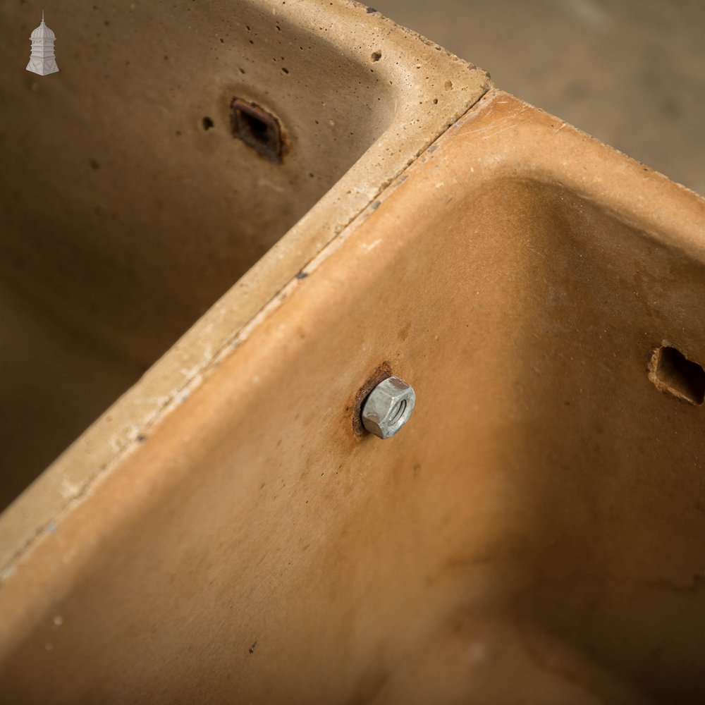 Concrete Corner Mangers, Pair of Trough Feeders Reclaimed from St Johns Barracks, London. Joined together to create a Semi Circle Planter