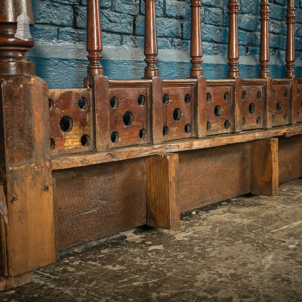 Pitch Pine Ecclesiastical Balustrade Church Handrail 19th C with Turned Newels and Spindles