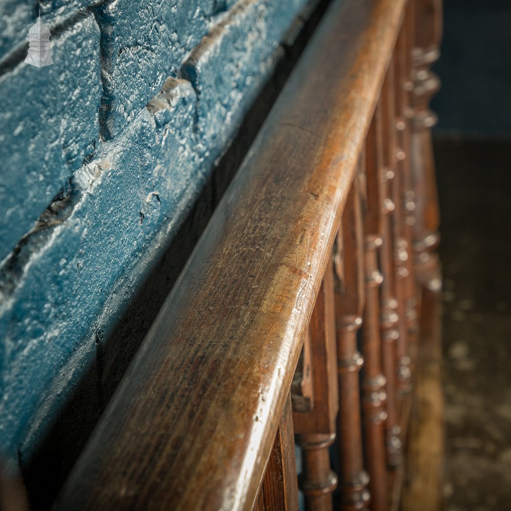 Pitch Pine Ecclesiastical Balustrade Church Handrail 19th C with Turned Newels and Spindles