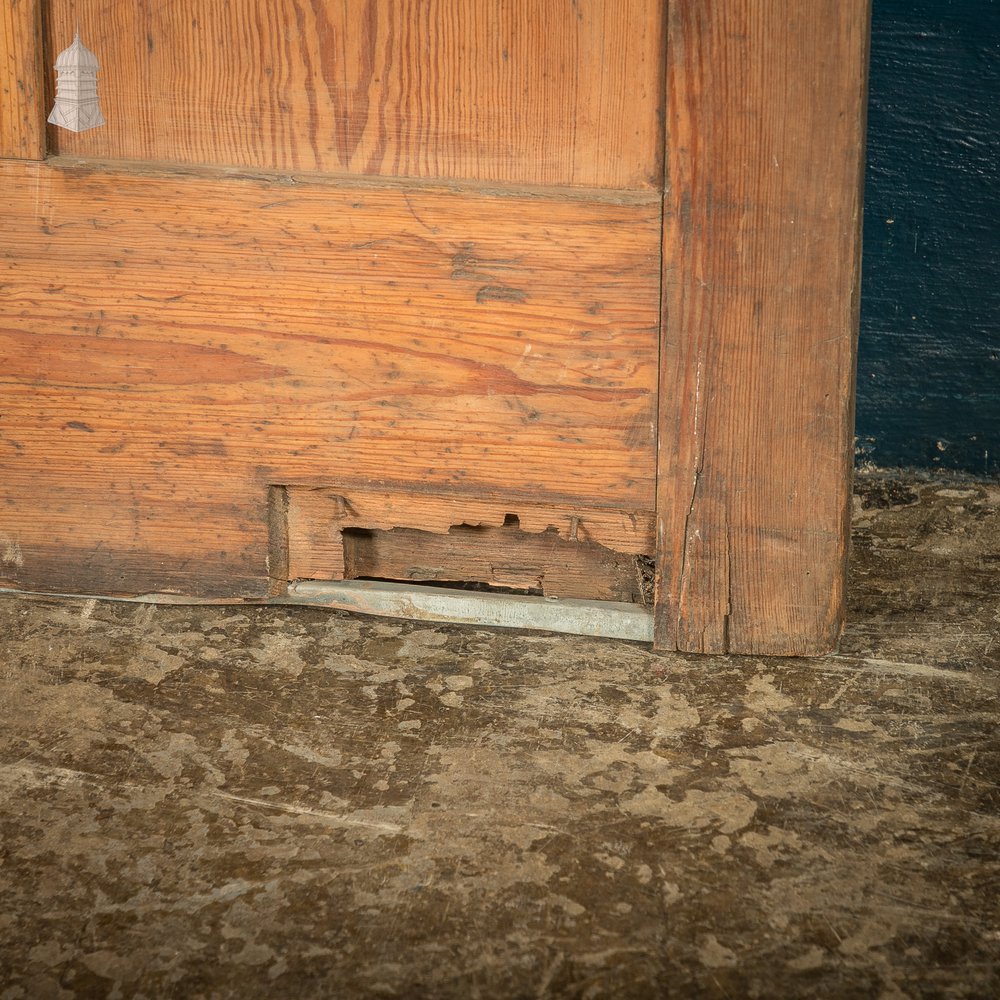 Pitch Pine Paneled Door with Leaded Glass Window, Victorian