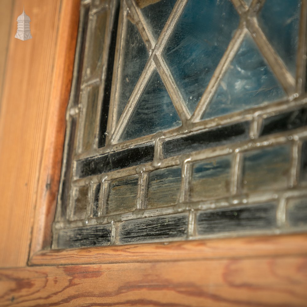 Pitch Pine Paneled Door with Leaded Glass Window, Victorian