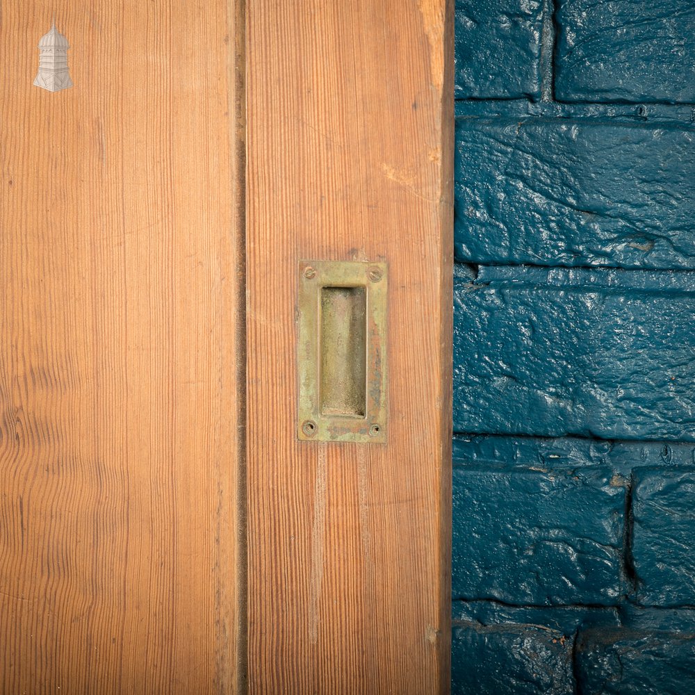 Pitch Pine Paneled Door with Leaded Glass Window, Victorian