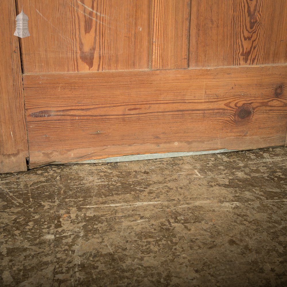 Pitch Pine Paneled Door with Leaded Glass Window, Victorian