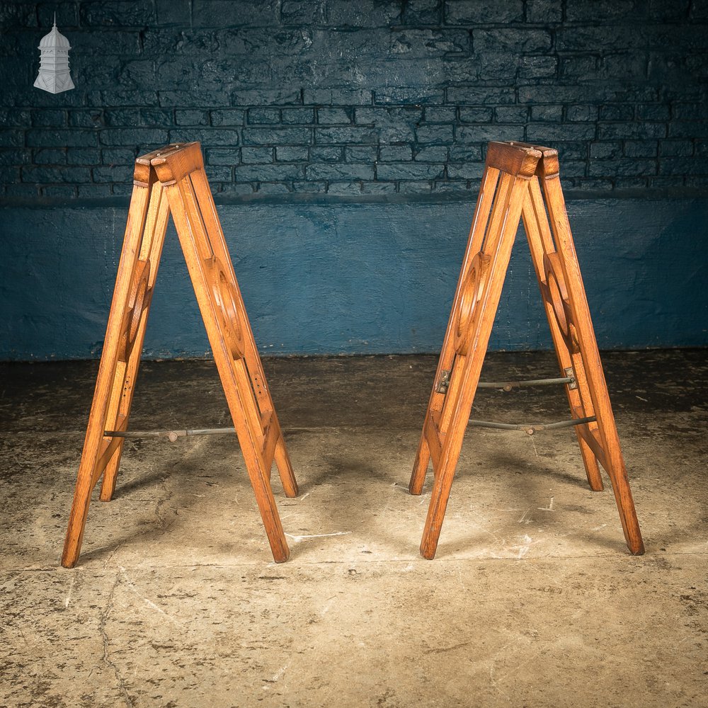 Oak Coffin Stands with circle detail with brass hardware