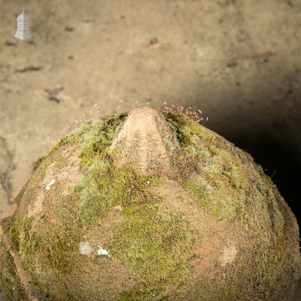 Orb Pier Cap Finials, 18th C Carved Sandstone Balls, Pair