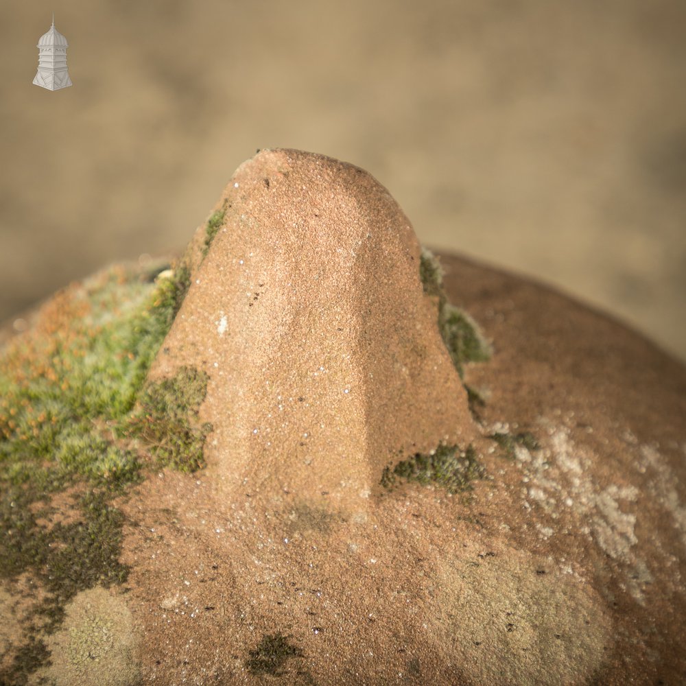 Orb Pier Cap Finials, 18th C Carved Sandstone Balls, Pair