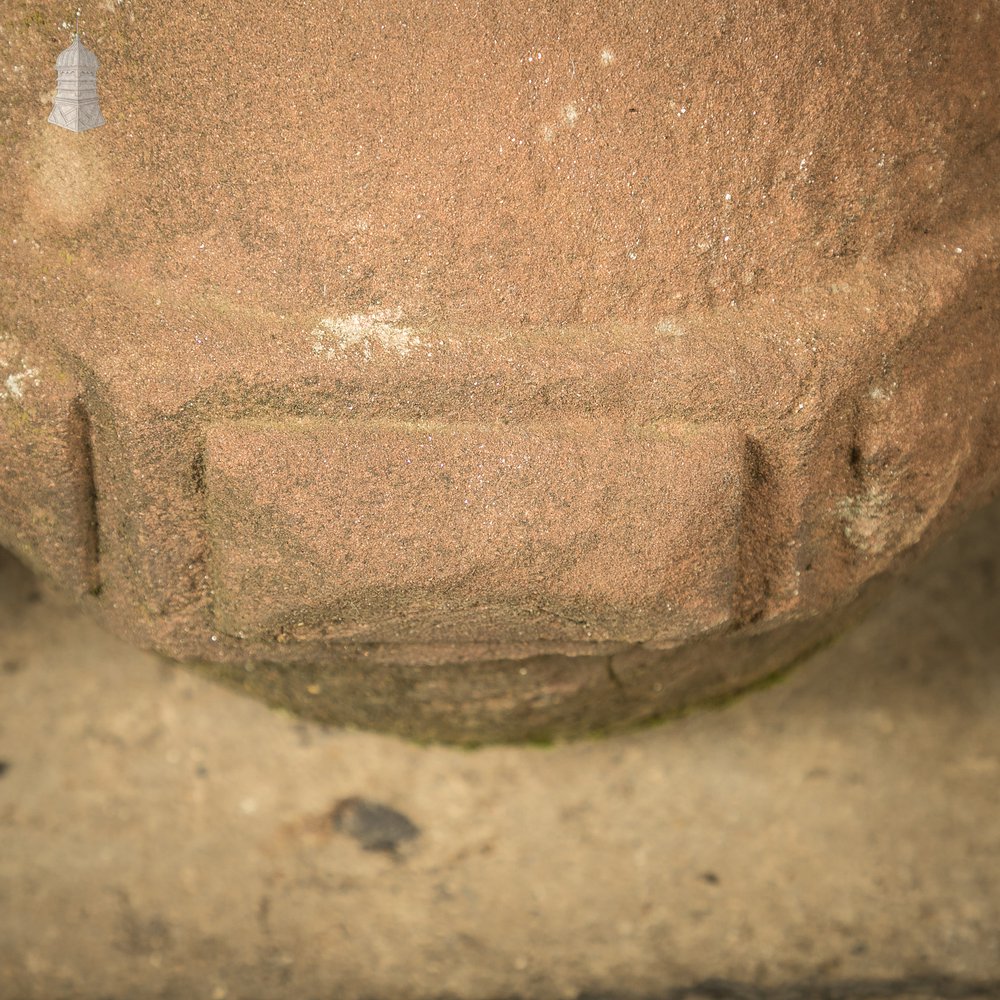 Orb Pier Cap Finials, 18th C Carved Sandstone Balls, Pair