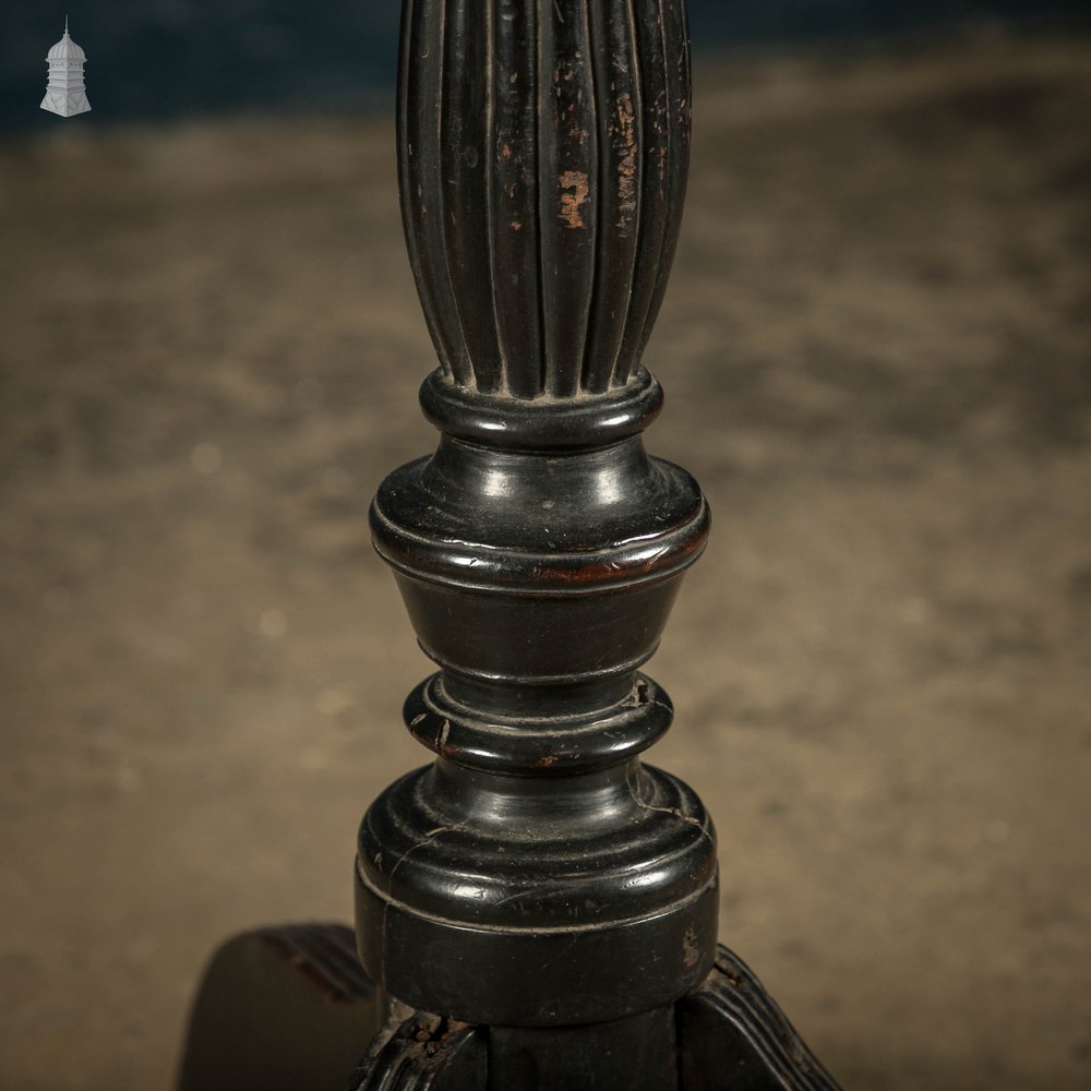 Ebonised Side Table, 18th C Circular 3 Leg with Reeded Pedestal