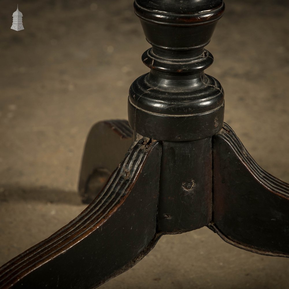 Ebonised Side Table, 18th C Circular 3 Leg with Reeded Pedestal