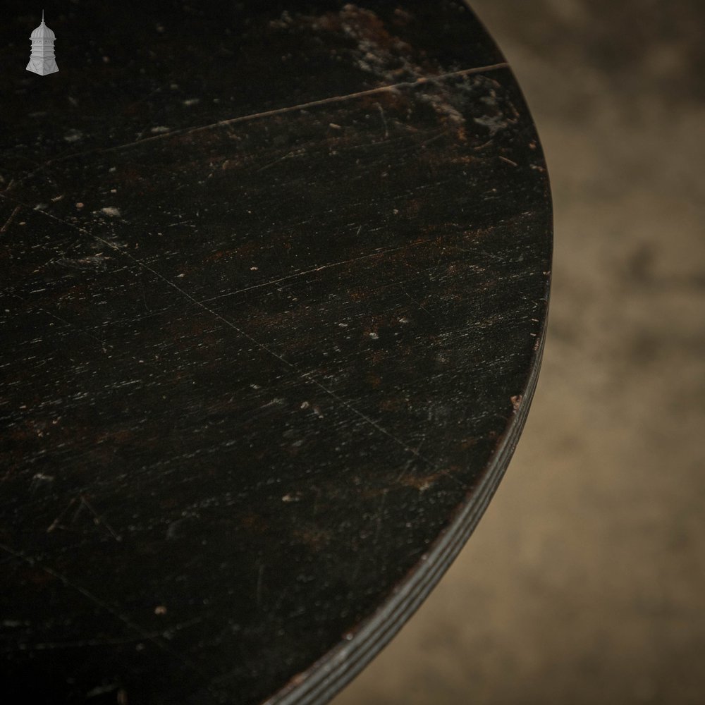 Ebonised Side Table, 18th C Circular 3 Leg with Reeded Pedestal