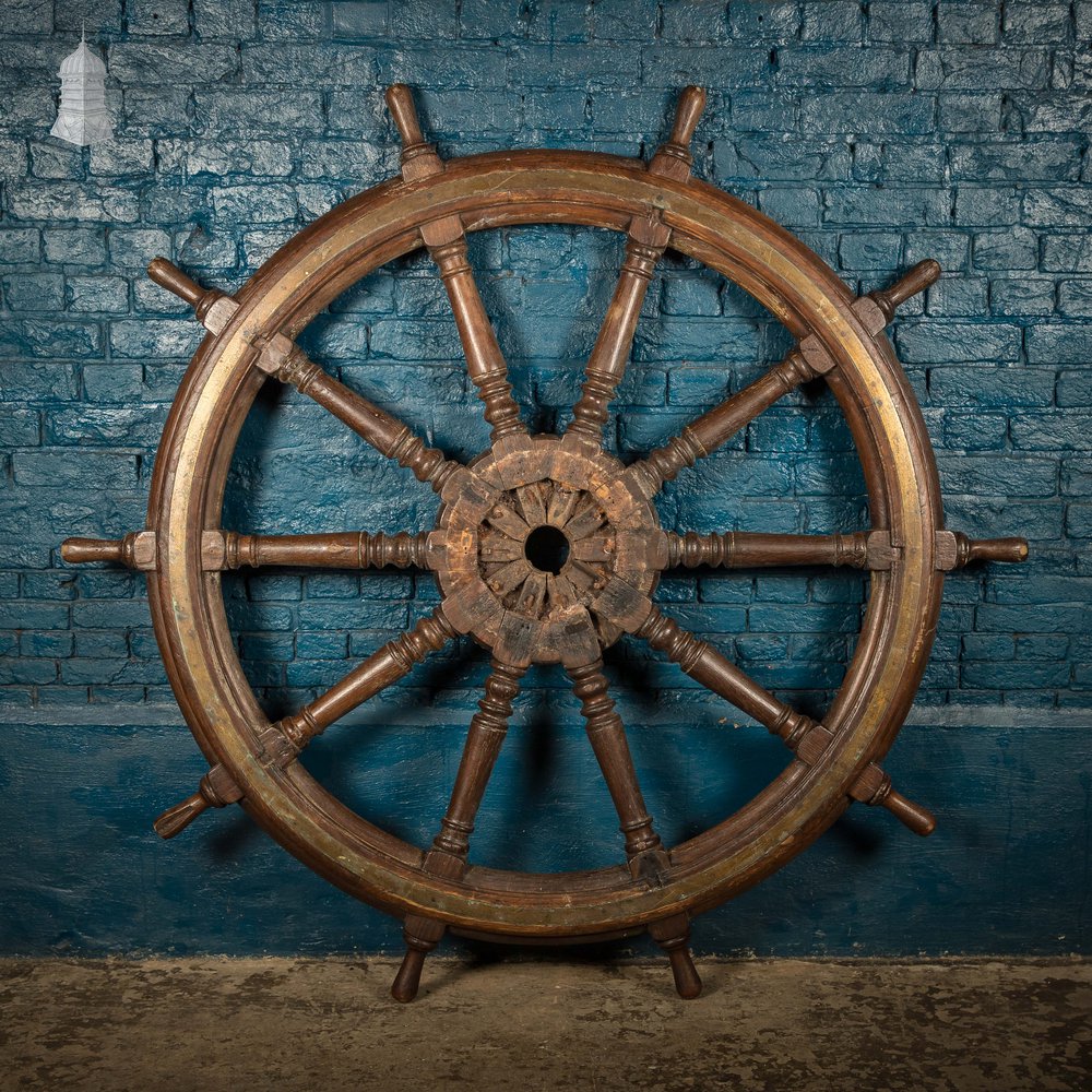 5ft Ship’s Helm / Wheel, Teak and Brass