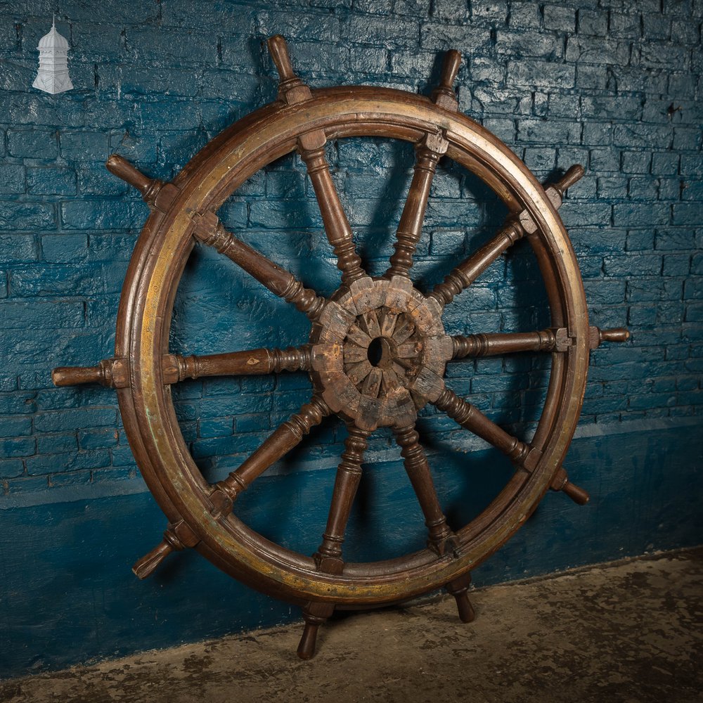 5ft Ship’s Helm / Wheel, Teak and Brass