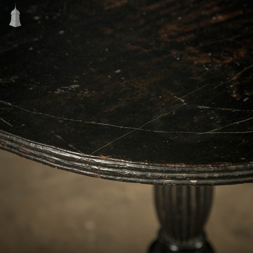 Ebonised Side Table, 18th C Circular 3 Leg with Reeded Pedestal