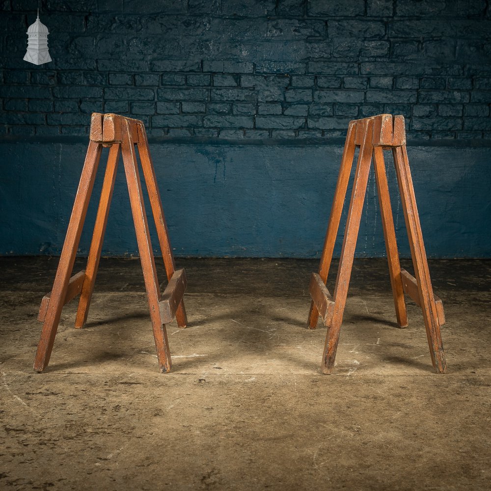 Low Level Coffin Stands, 19th C Pine, Pair