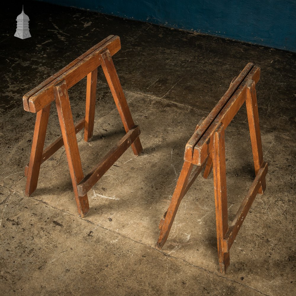 Low Level Coffin Stands, 19th C Pine, Pair