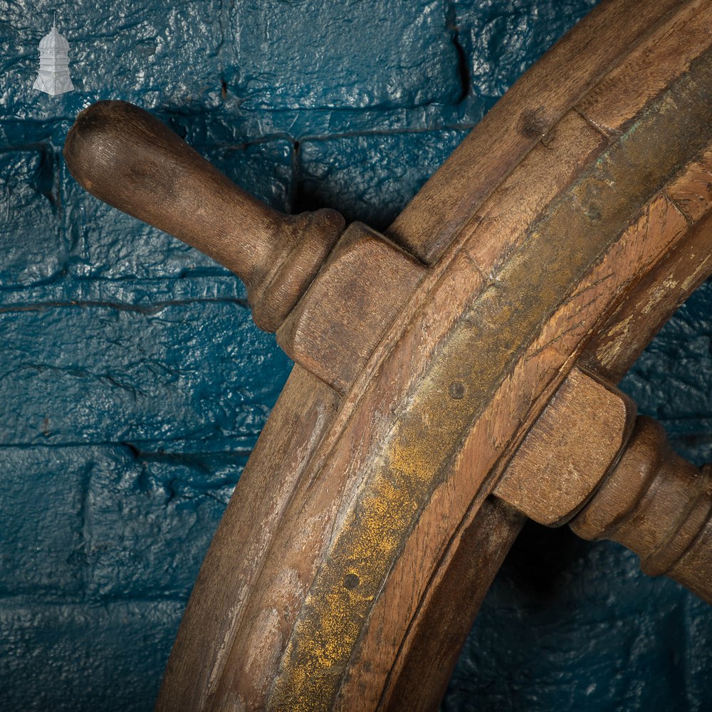 5ft Ship’s Helm / Wheel, Teak and Brass