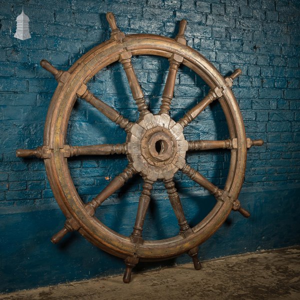 5ft Ship’s Helm / Wheel, Teak and Brass