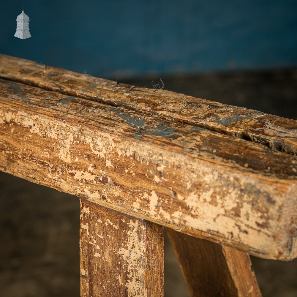 Trestle Coffin Stands, 19th C Distressed Pine Finish, Pair