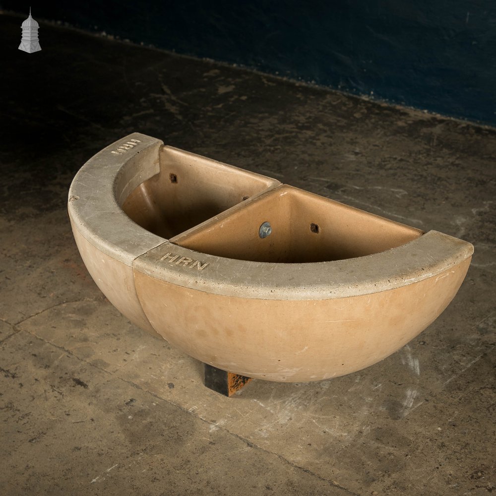 Concrete Corner Mangers, Pair of Trough Feeders Reclaimed from St Johns Barracks, London. Joined together to create a Semi Circle Planter