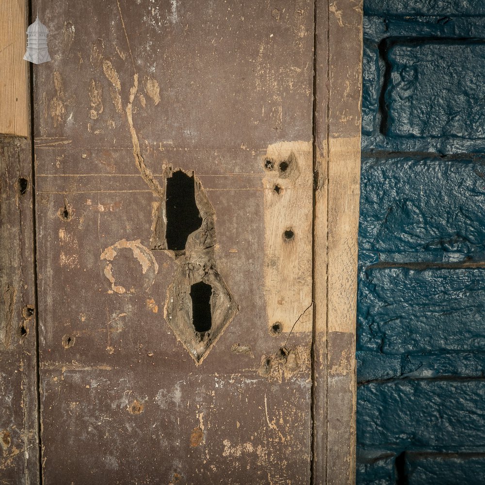 Hardwood Barn Door, 18th C Braced and Ledged with Period Repair and Distressed Brown Paint Finish