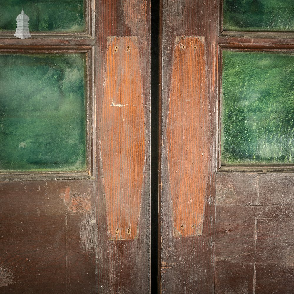 Glazed Double Doors, 19th C Pine with Green Glass