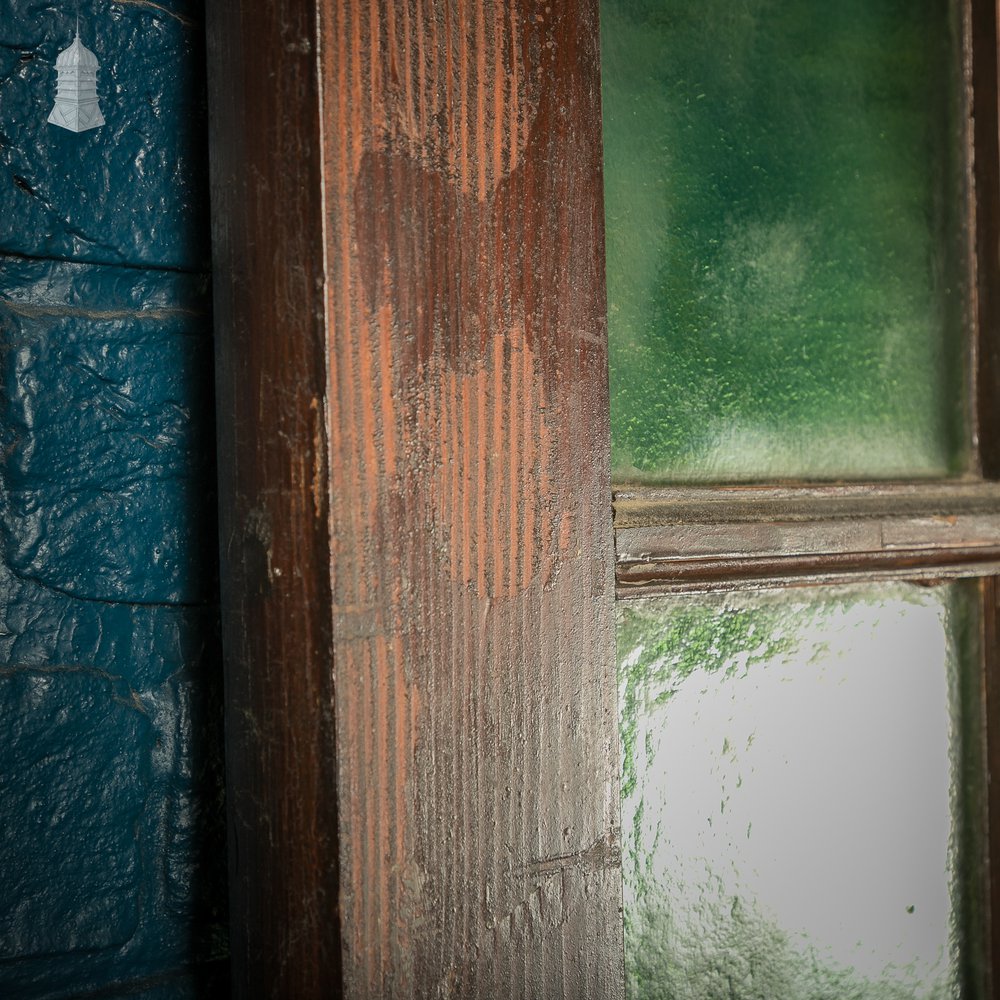 Glazed Double Doors, 19th C Pine with Green Glass