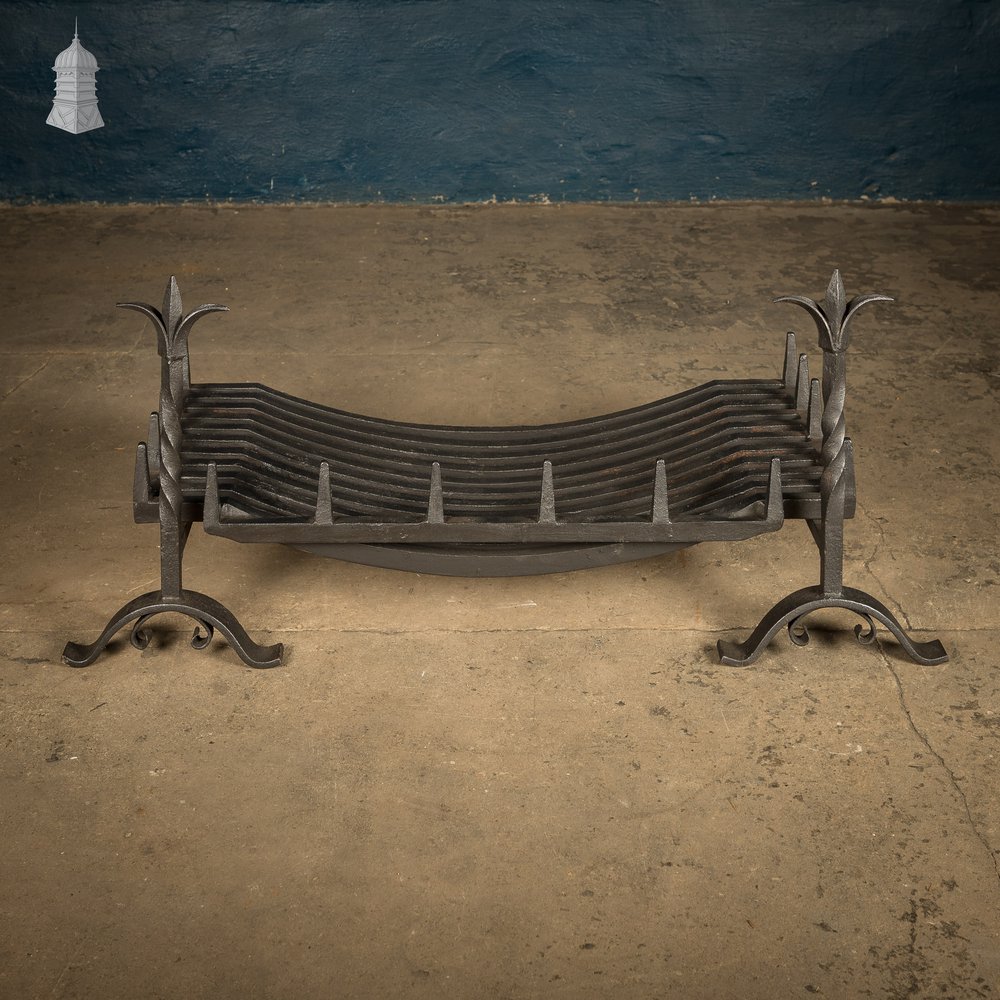 Fire Grate and Andirons, Cast Iron with Fleur de Lis detail