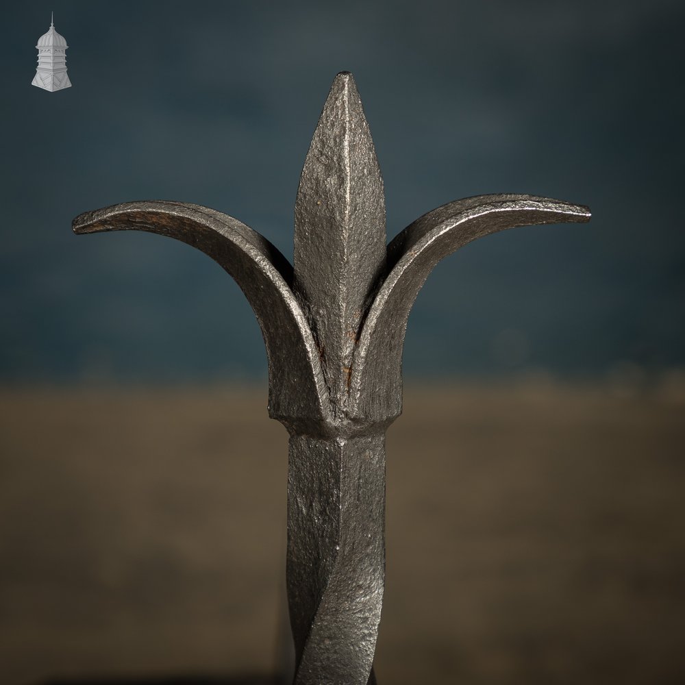 Fire Grate and Andirons, Cast Iron with Fleur de Lis detail