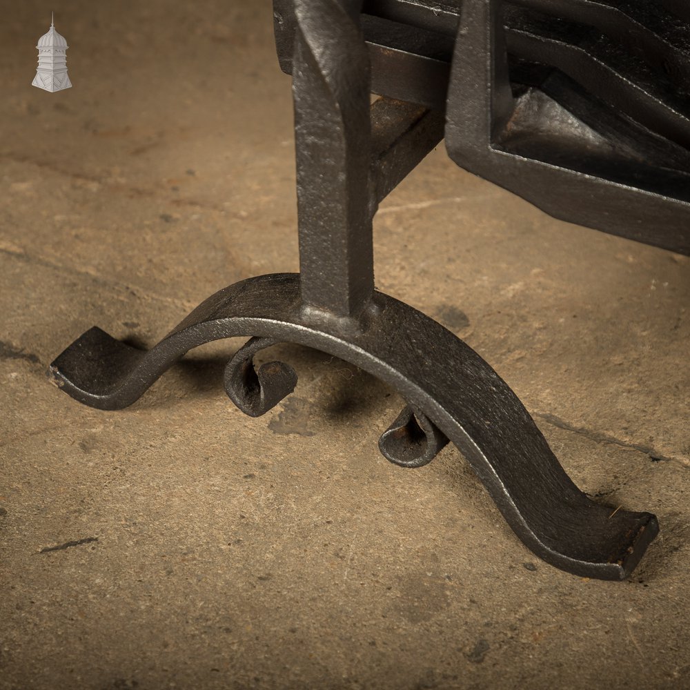 Fire Grate and Andirons, Cast Iron with Fleur de Lis detail