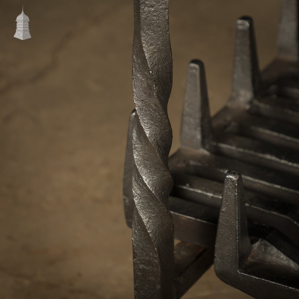 Fire Grate and Andirons, Cast Iron with Fleur de Lis detail