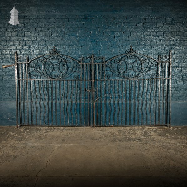 Driveway Entrance Gates, Wrought Iron with Ornate Scroll Design