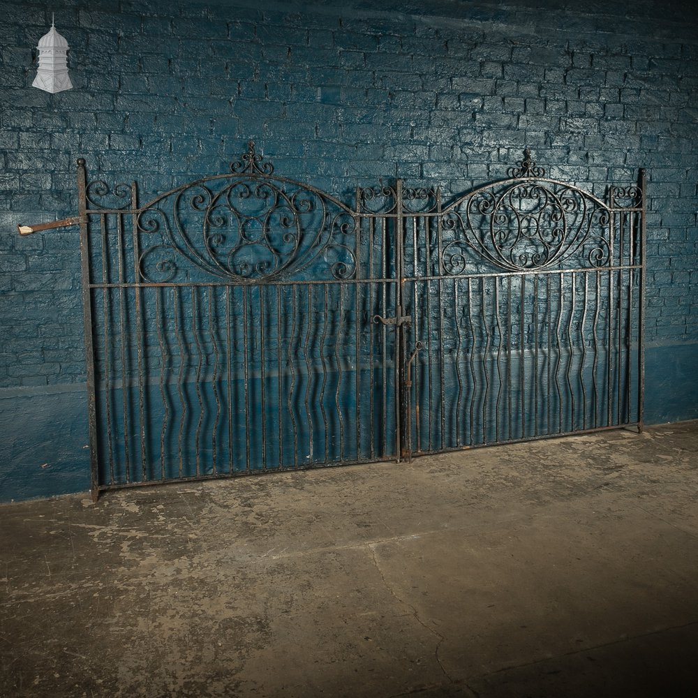 Driveway Entrance Gates, Wrought Iron with Ornate Scroll Design