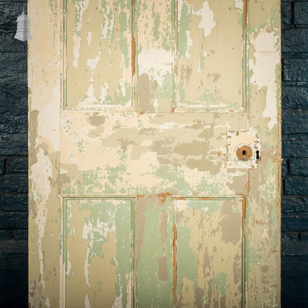 6 Panel Door, Moulded Panels with Distressed Green Paint