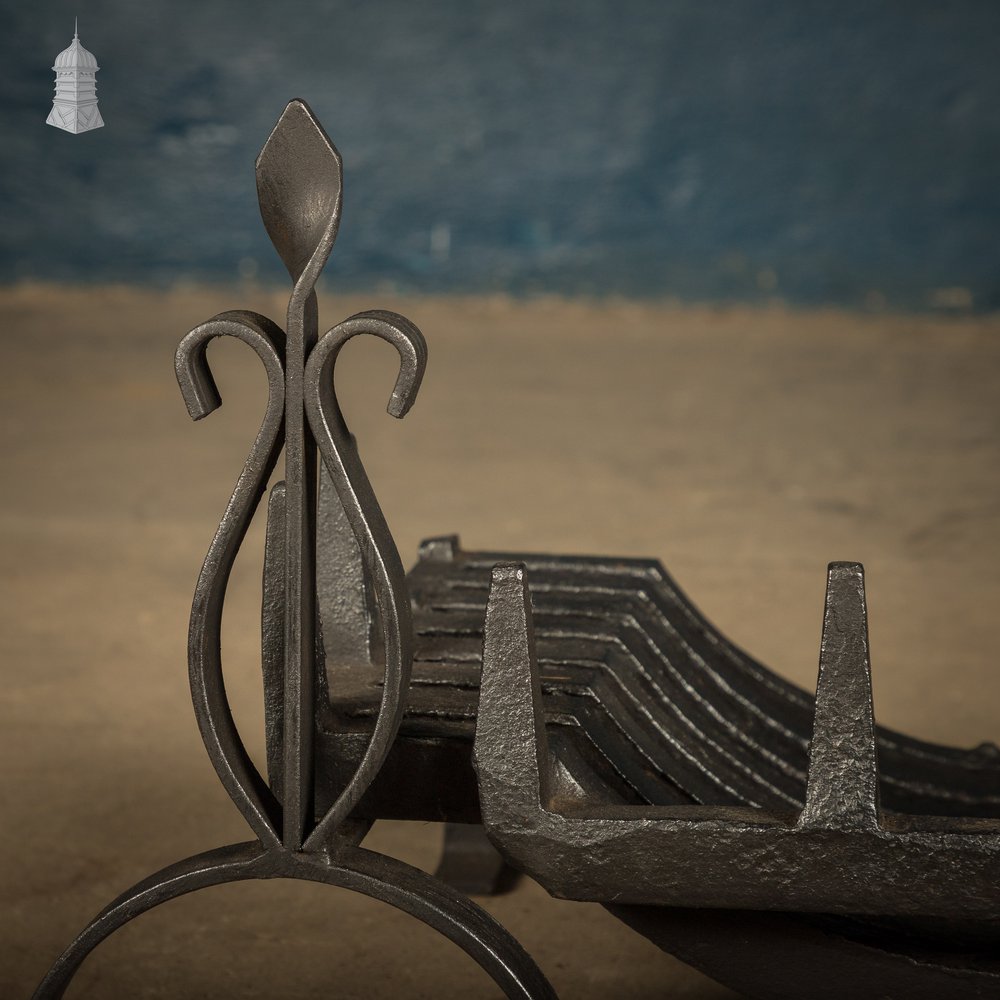 Fire Grate with Andirons, Cast Iron