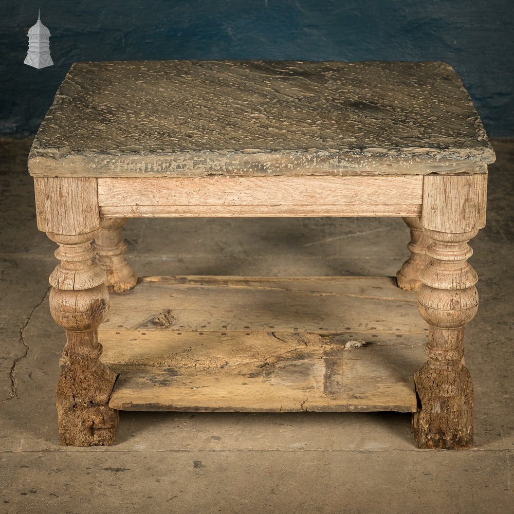 Coffee Table, 17th C Oak Base, Later Stone Top