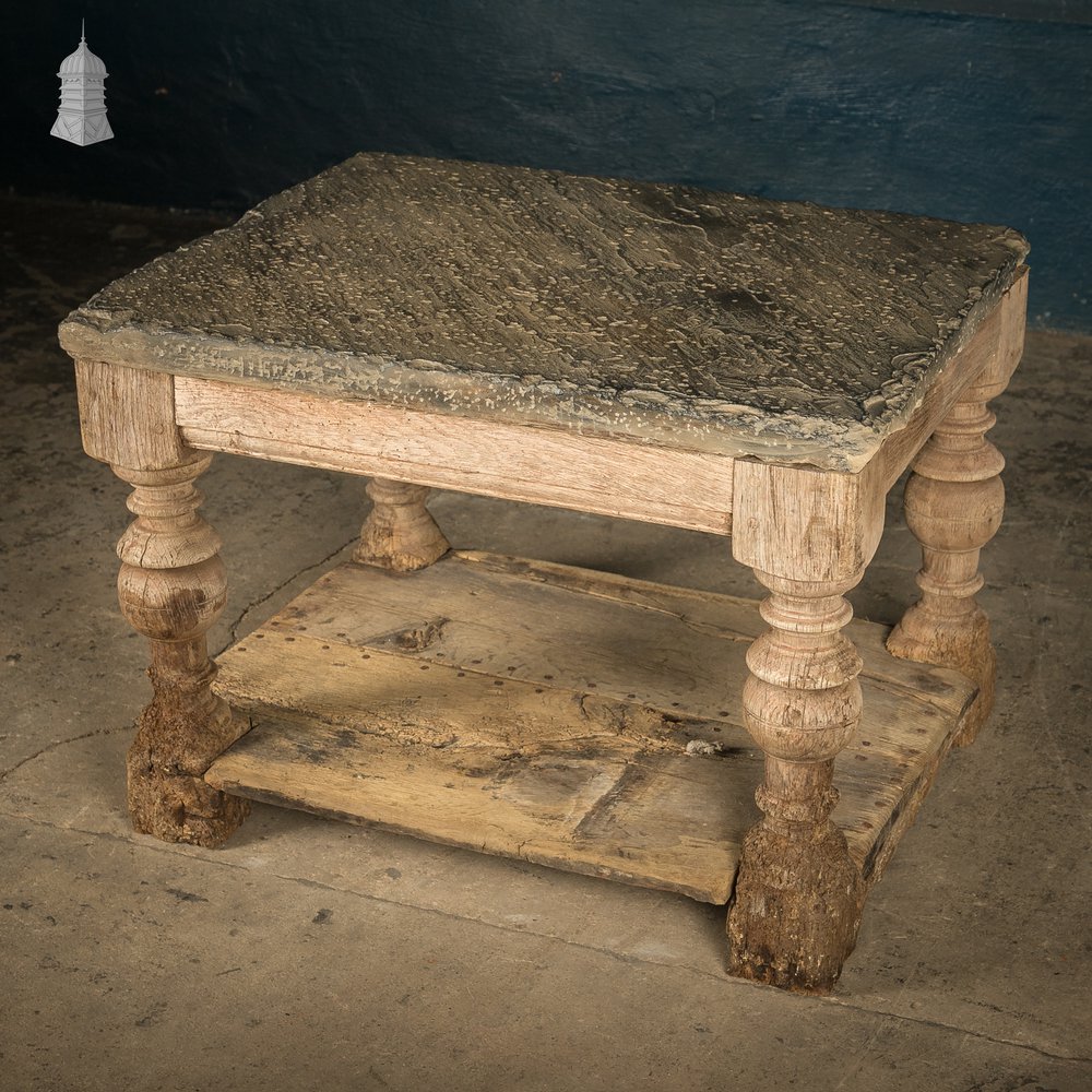 Coffee Table, 17th C Oak Base, Later Stone Top