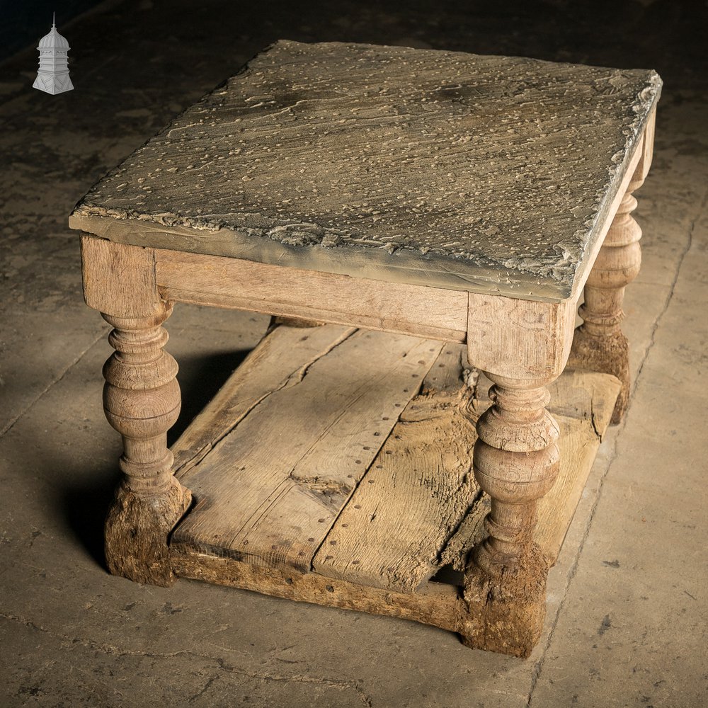 Coffee Table, 17th C Oak Base, Later Stone Top