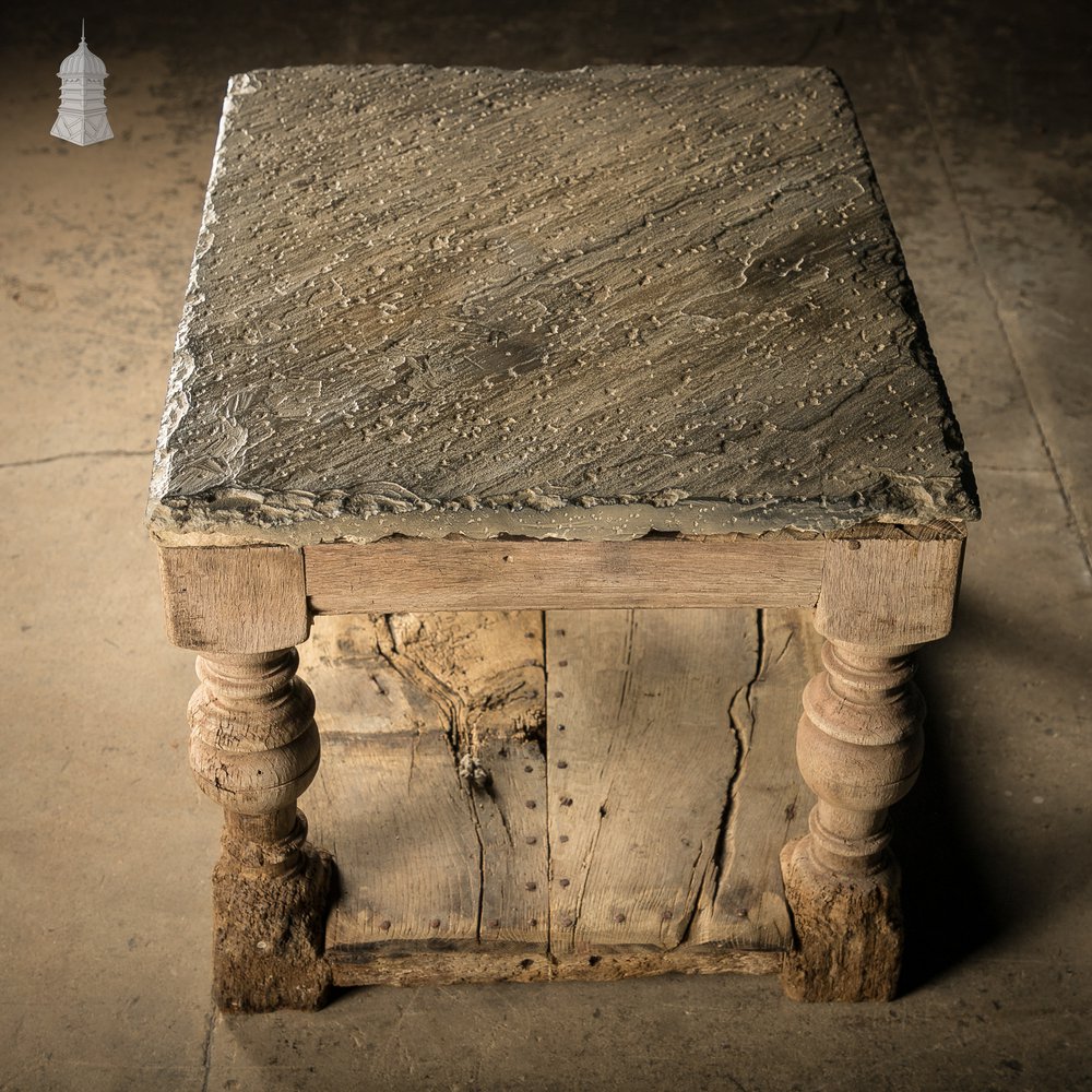 Coffee Table, 17th C Oak Base, Later Stone Top