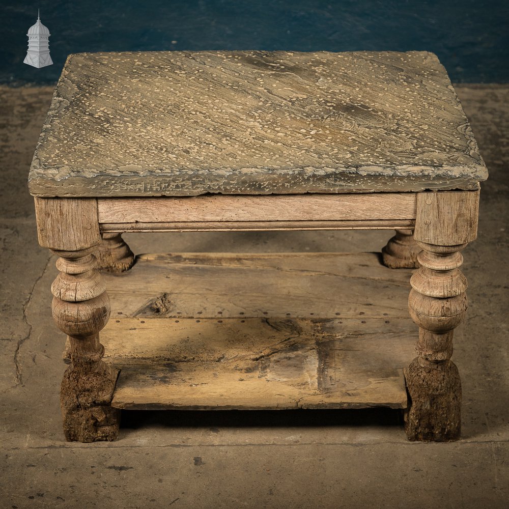 Coffee Table, 17th C Oak Base, Later Stone Top