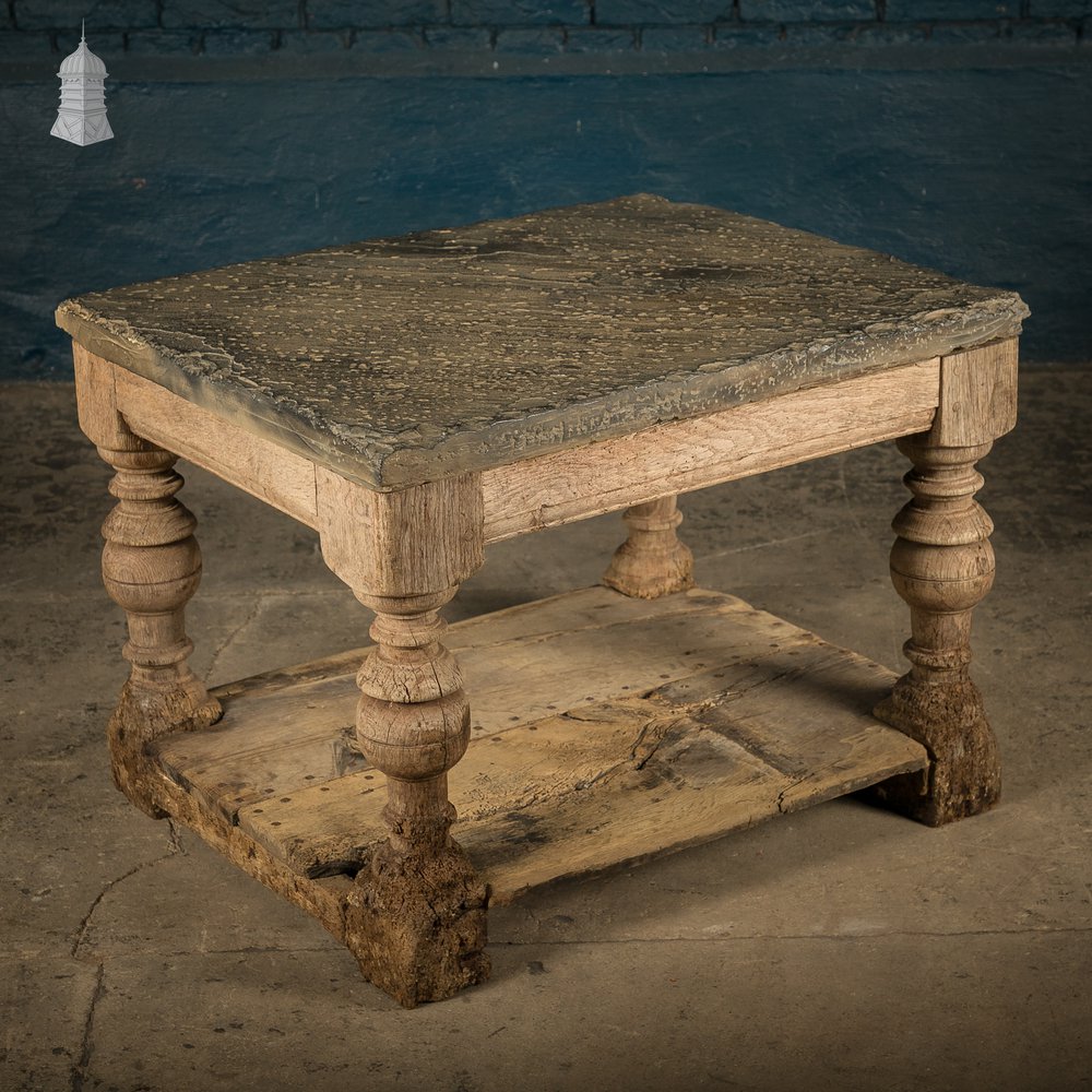 Coffee Table, 17th C Oak Base, Later Stone Top