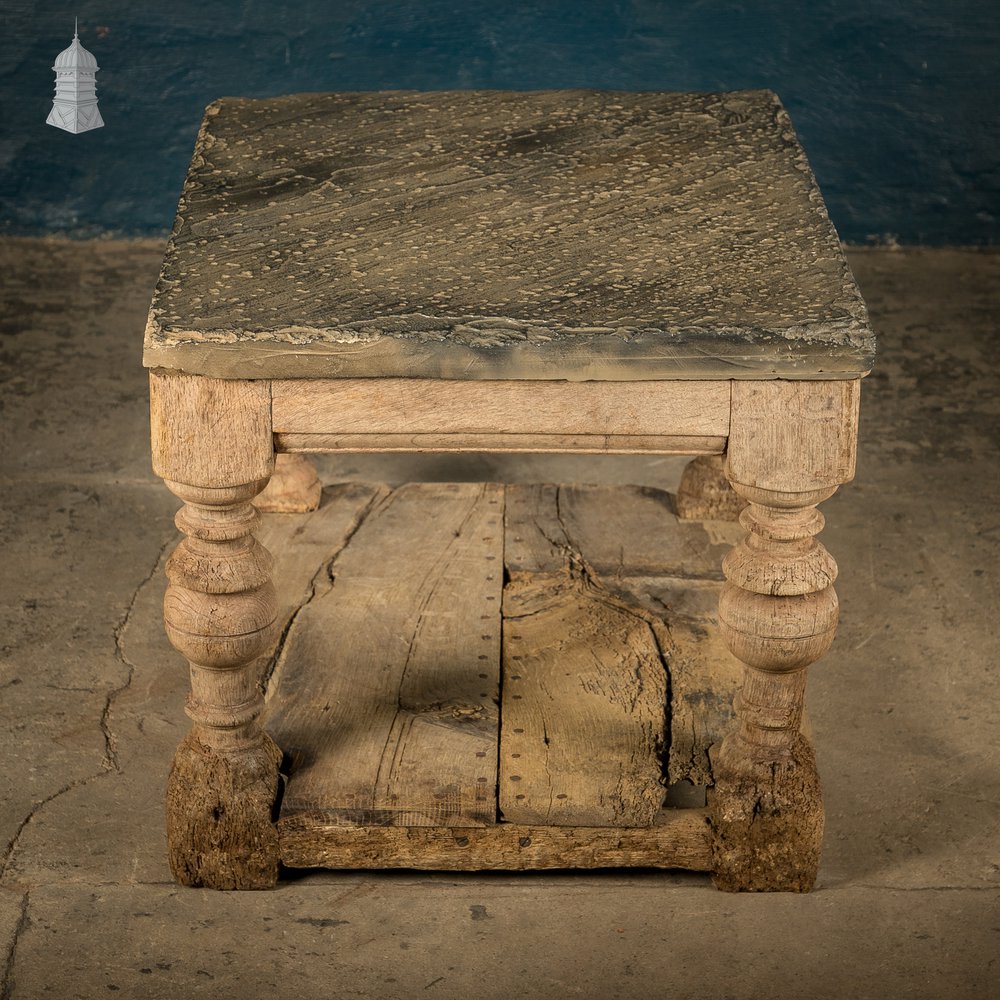 Coffee Table, 17th C Oak Base, Later Stone Top