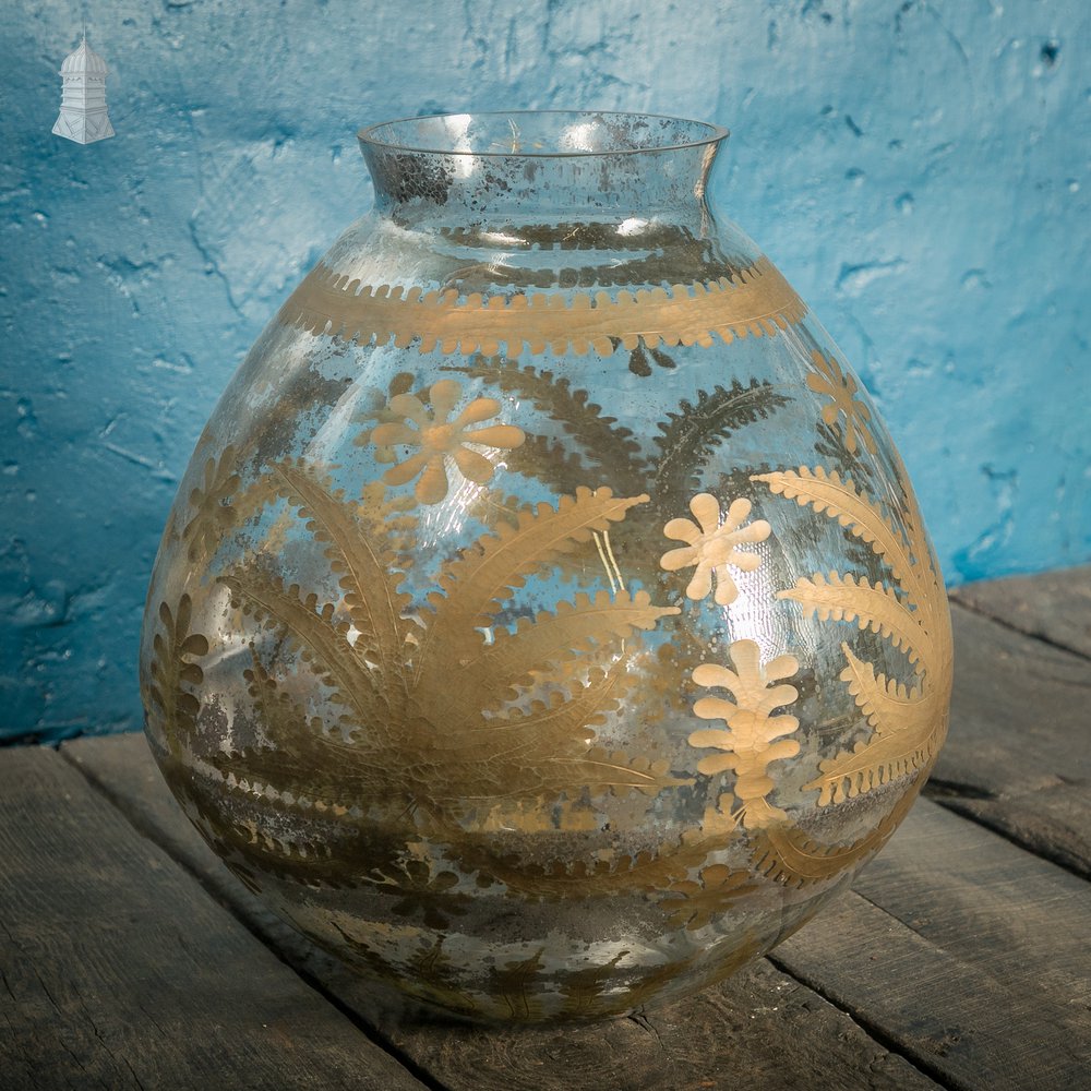 Glass Bowl Vase, 19th C French, Mirrored and Gold