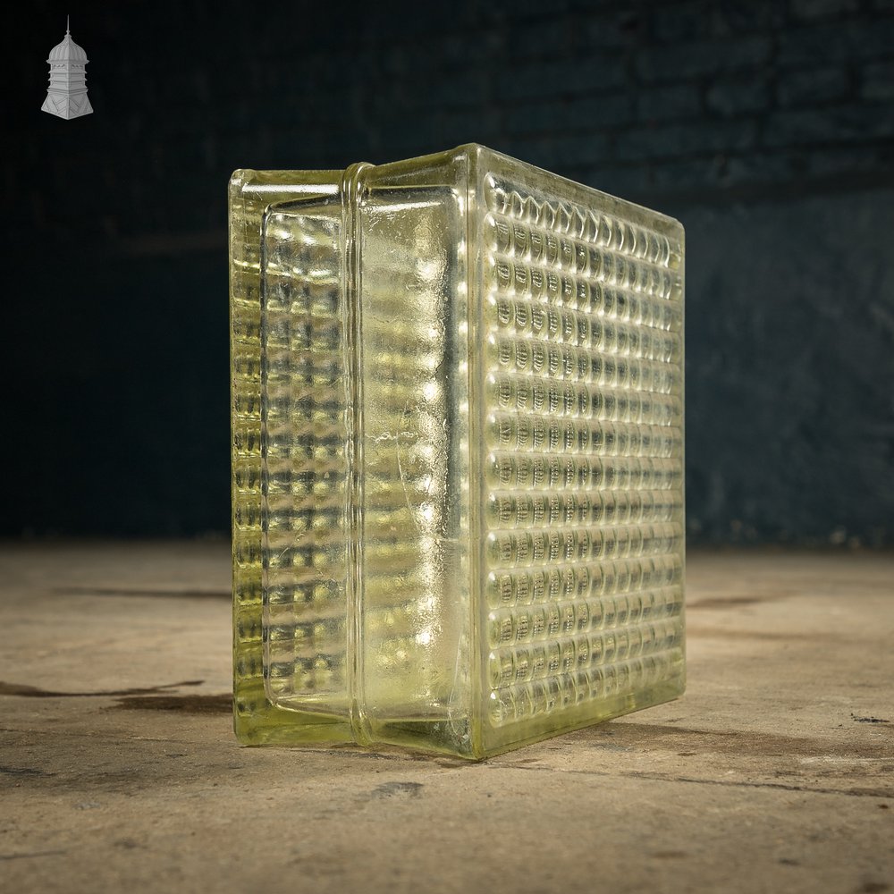 Glass Block Bricks, Cross Ribbed Design, Reclaimed Batch of 33