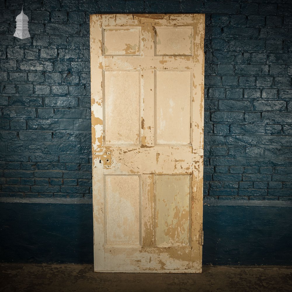 Moulded Panel Door, 6 Panels, Distressed Cream Paint
