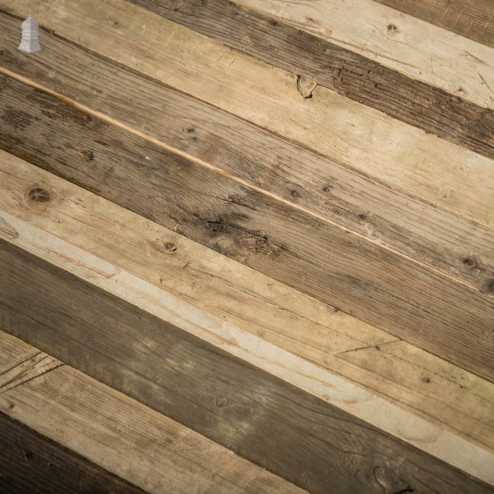 Pine Strip Cladding, Narrow Mixed Width Cladding Cut from Scaffold Boards with Original Worn Finish – 20 Square Metres