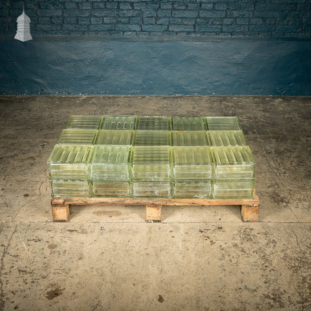 Glass Block Bricks, Reeded ‘Doric’ style, Reclaimed, Batch of 30